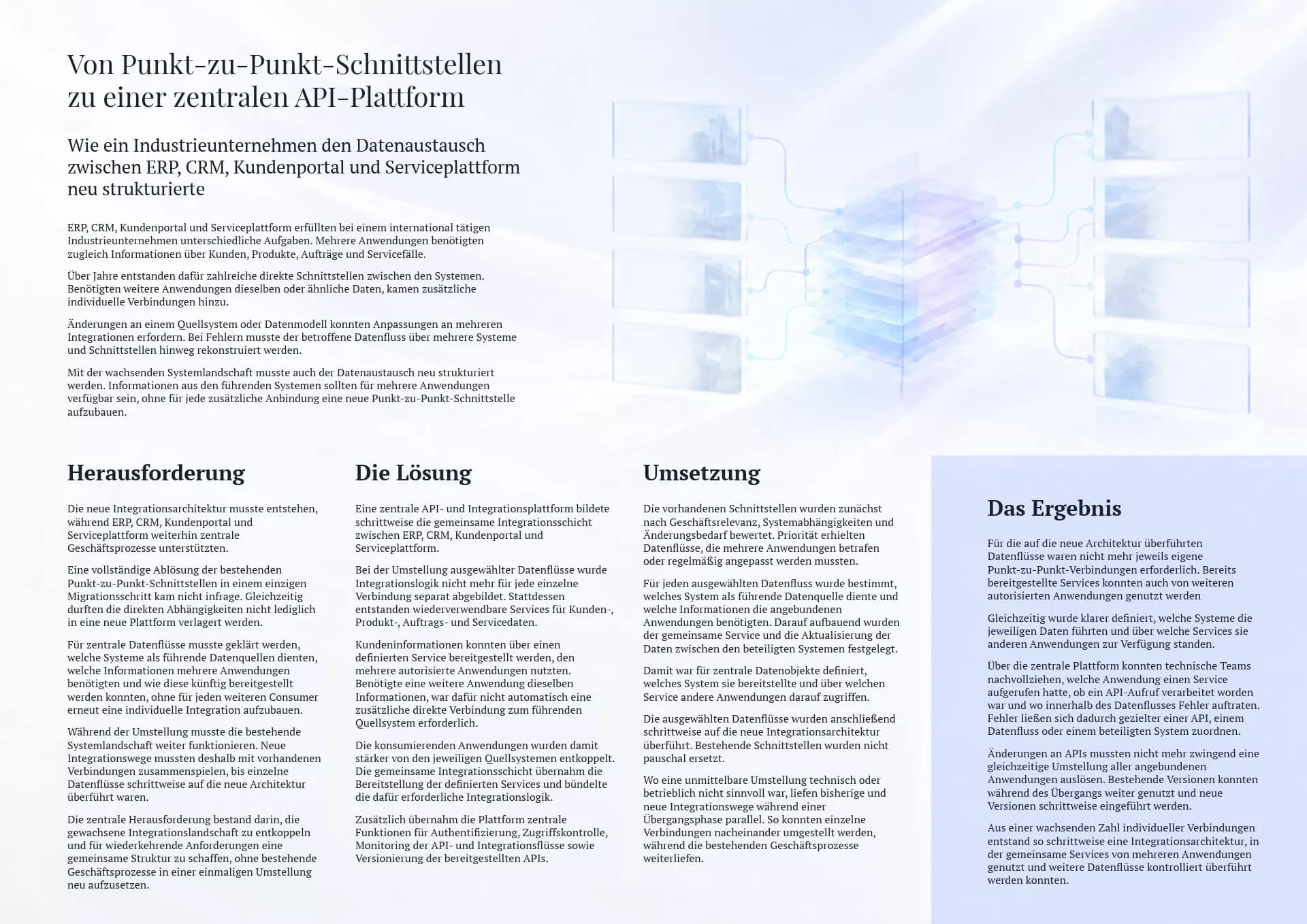 Case Study: B2B-Software-Case-Studies B2B-Software-Case-Study zur zentralen API-Plattform für ERP, CRM, Kundenportal und Serviceplattform